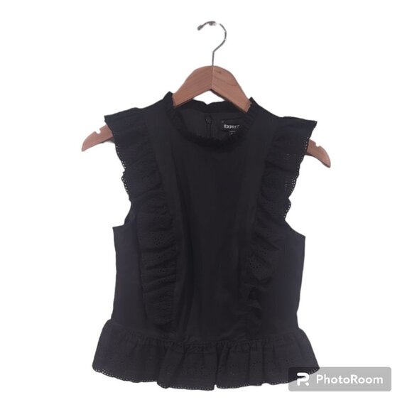 Express NWT Black Mock Neck Ruffle Peplum Top Size XS - Picture 1 of 7